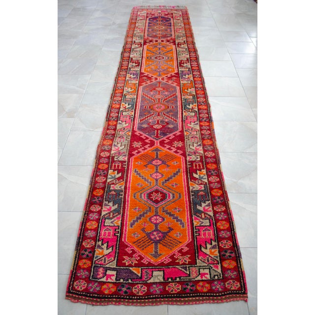 Heterodox Kurdish Runner Herki Rug. Hand-Knotted Colorful Tribal Long Runner - 3′1″× 15′6″ For Sale - Image 12 of 18