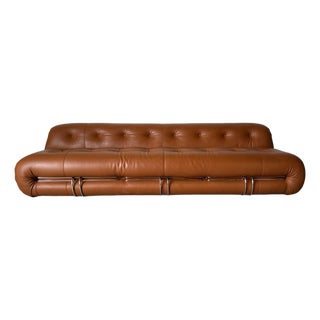 Soriana Sofa by Afra & Tobia Scarpa for Cassina in Natural Cognac Leather, Italy For Sale