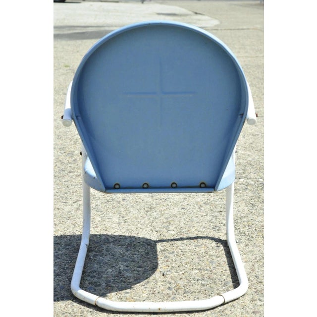 Blue Mid 20th Century Art Deco Blue Steel Metal Patio Chair For Sale - Image 8 of 10