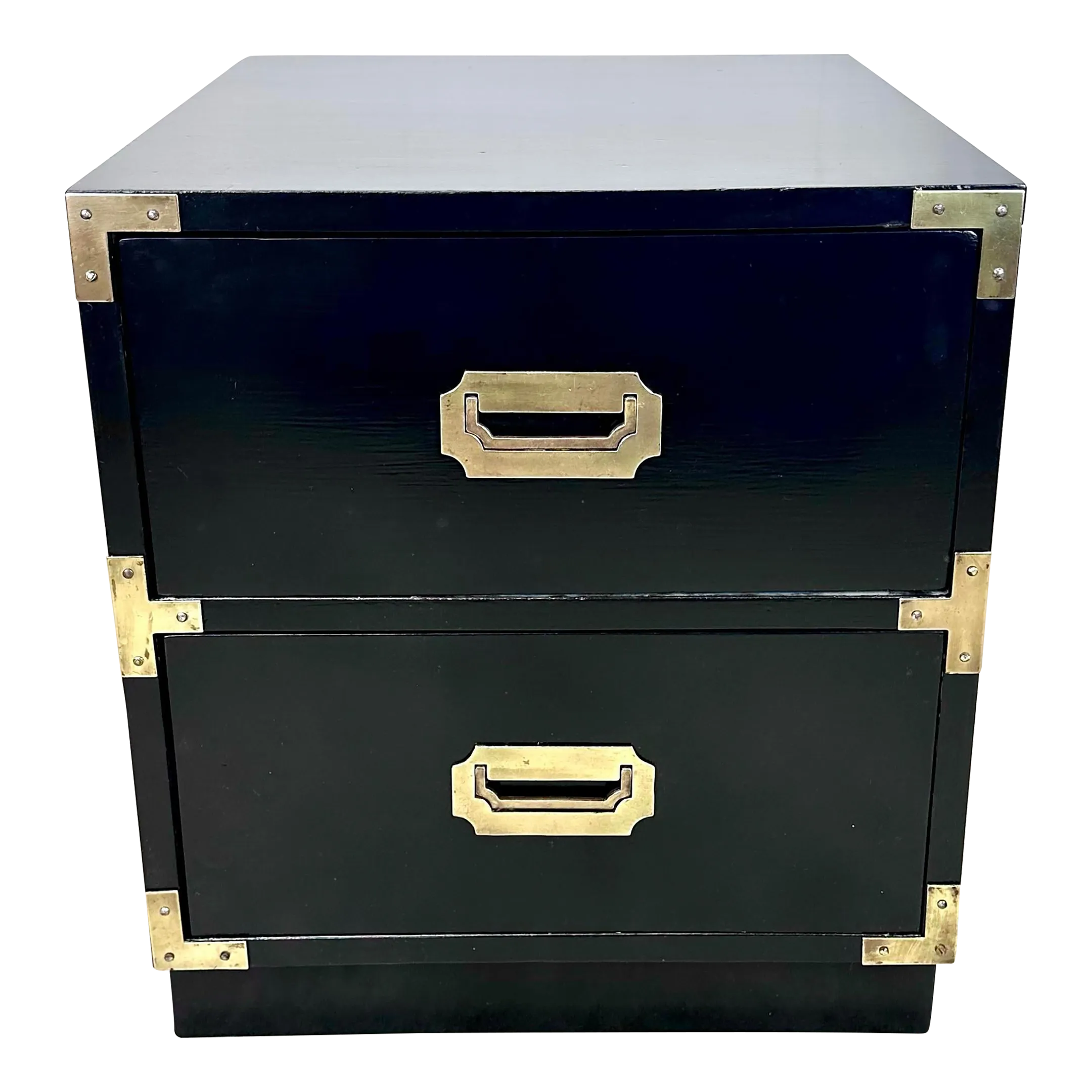 1960's Campaign Style Black & Brass 2-Drawer Nightstand / End