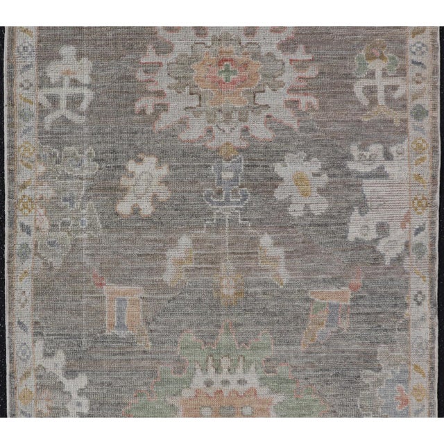 Measures: 3'1 x 5'2 Modern Oushak Rug by Keivan Woven Arts in Brown, Cream and Soft Green 3'1 x 5'2. Keivan Woven Arts /...