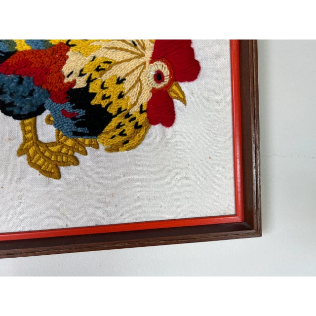 1970s 70's Vintage Hand Embroidery Rooster Wall Art For Sale - Image 5 of 12
