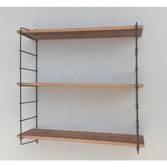 Mid-Century Wood and Metal Wall Shelf, 1950s, in Good conditions. Designed 1950 to 1959