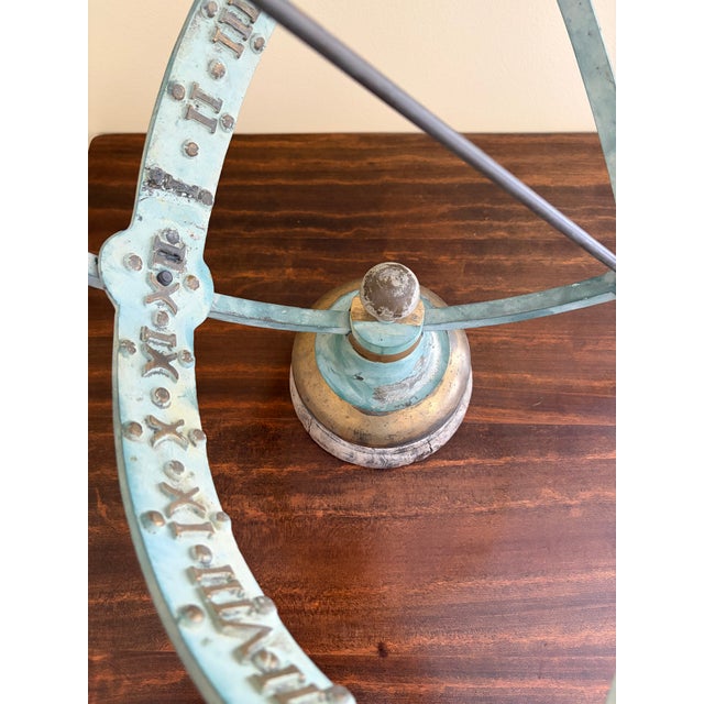 Vintage English Country Brass and Iron Verdigris Garden Armillary Sundial For Sale - Image 9 of 13