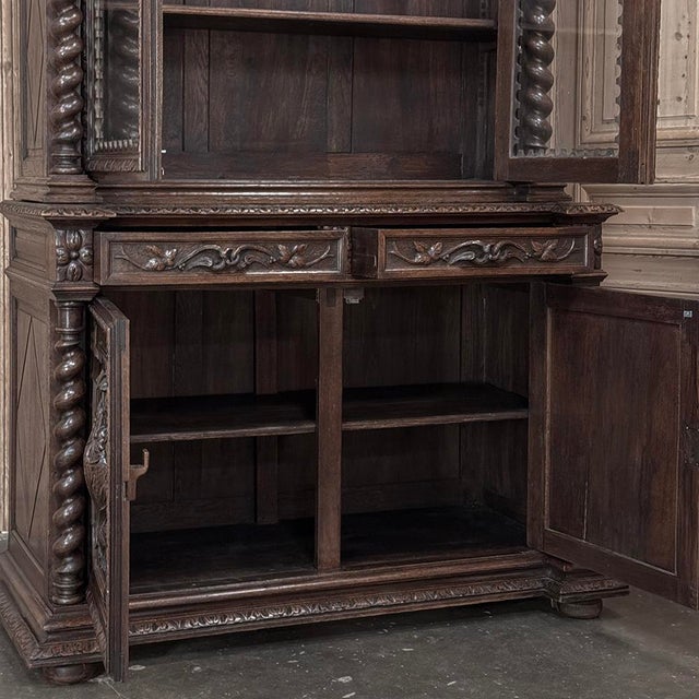 19th Century French Carved Oak Hunt Bookcase With Barley Twist Columns For Sale - Image 18 of 18