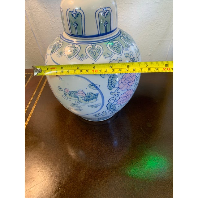 White Vintage Asian Blue & White Ginger Jar With Floral & Bird Motif For Sale - Image 8 of 8