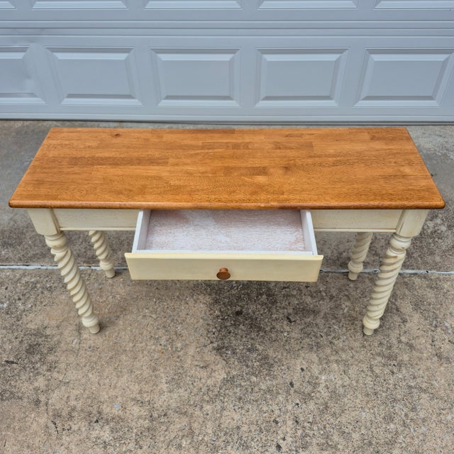White Washed Barley Twist Leg Console Sofa Table W/ Butcher Block Top For Sale In Washington DC - Image 6 of 10