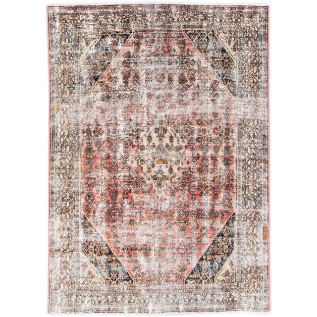 Peach Vintage Distressed Handmade Medallion Peach Wool Rug For Sale - Image 8 of 8