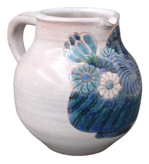 French Ceramic Pitcher with Flower Motif by the Cloutier Brothers, 1970s