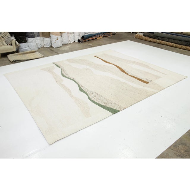 Contemporary Contemporary Designed Soumak Wool Rug Handmade in Ivory For Sale - Image 3 of 9