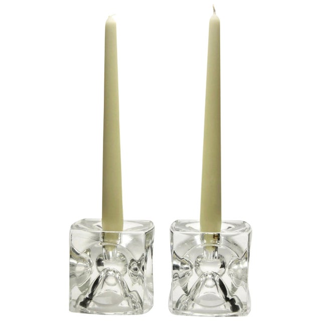 Pair of Peill & Putzler ice cube lamps Pair of cube candlestick (ice cubes) in glass by Peill & Putzler. Period: 1960s...