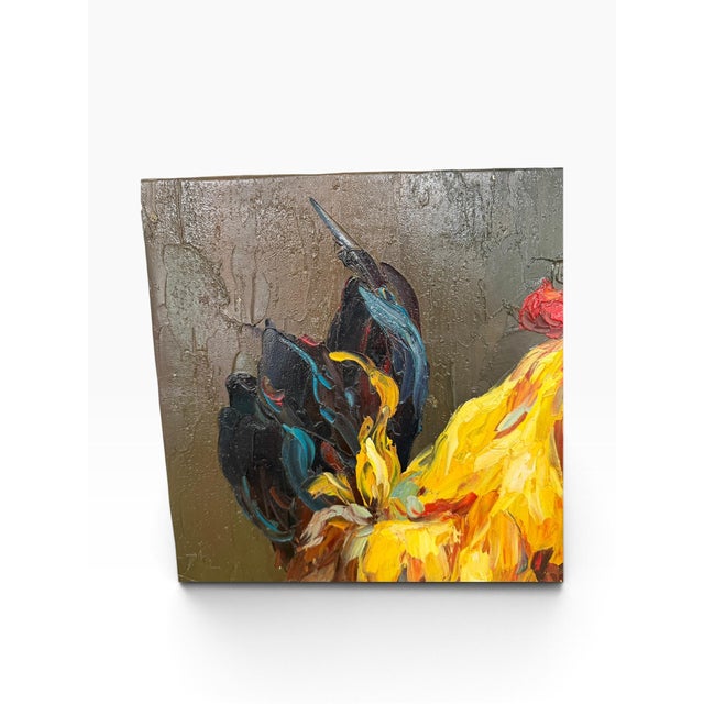 Textile Vintage Oil on Canvas Rooster Painting Signed by Artist For Sale - Image 7 of 9