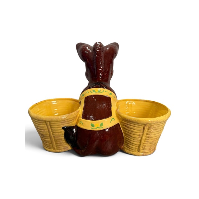 Mid 20th Century Vintage Mid-Century Ceramic Donkey Double Planter With Basket Planters For Sale - Image 5 of 8