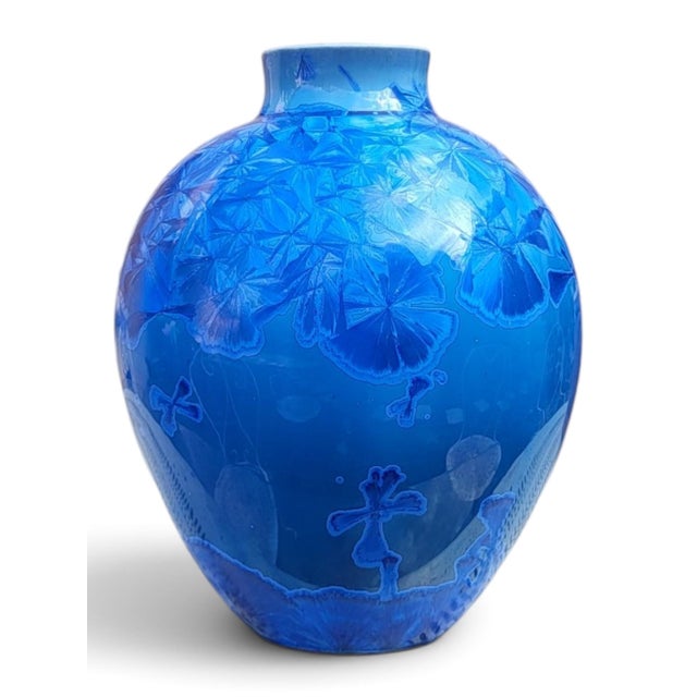 Ceramic Vase in Glazed Porcelain with Blue Crystallizations by Patrice Lusardi, 1980s For Sale - Image 7 of 15