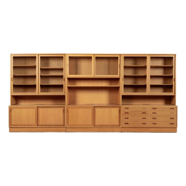 Mid Century Danish Oak Wood Shelving & Display Cabinets by Poul Hundevad For Sale
