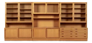 Mid Century Danish Oak Wood Shelving & Display Cabinets by Poul Hundevad