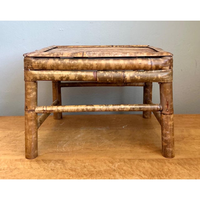 Brown Vintage Rattan Bamboo Accent Table, Mid-Century Modern Side Table For Sale - Image 8 of 9