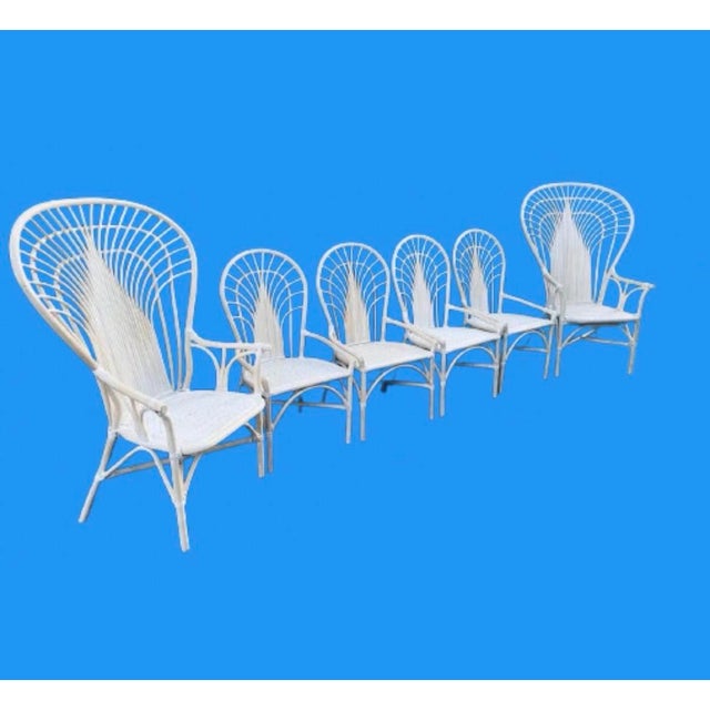 1970s Vintage Coastal Bamboo & Wicker Dining Chairs in the Peacock Style, Set of 6 For Sale In Miami - Image 6 of 9