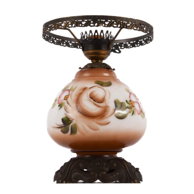 Falkenstein Hurricane Lamp Base With Decorated Flowers For Sale - Image 4 of 5