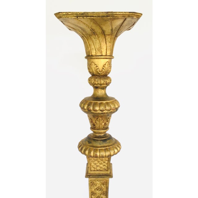 Large Scale Italian Vintage Gold Finished Carved Wood Pedestals - a Pair For Sale - Image 4 of 7