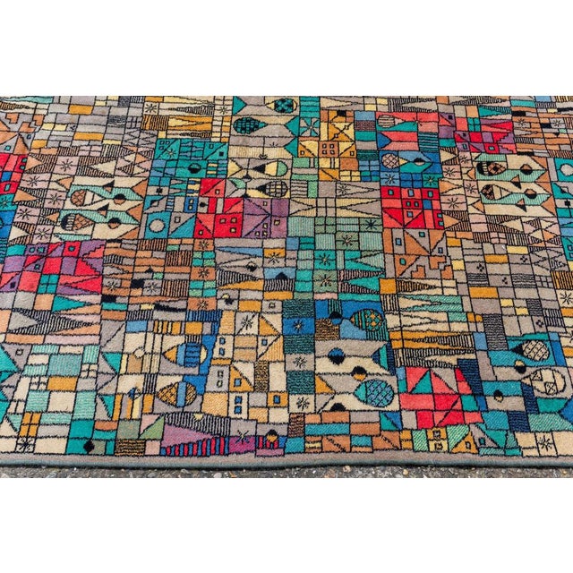 German Pop Art Blue and Green Wool Rug from Vorwerk, 1960s For Sale - Image 11 of 13