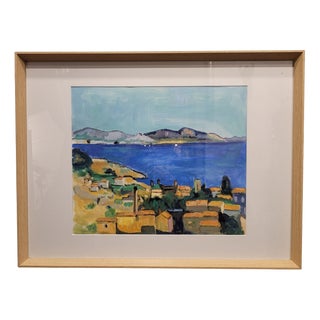 After Paul Cézanne, The Bay of Marseille, View from L'estaque, 1920s, Gouache on Paper, Framed For Sale