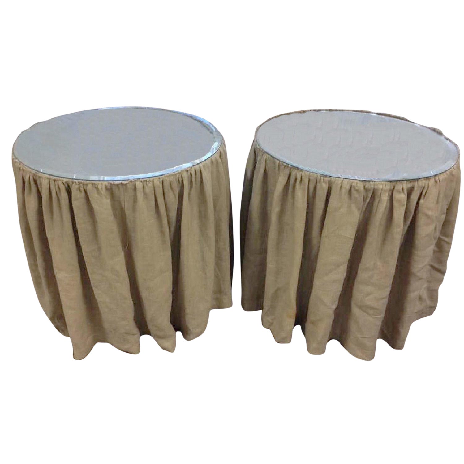 French Country Linen Skirted Side Tables A Pair Chairish