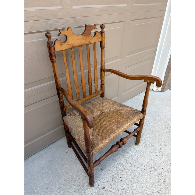Wood Early 19th Century New England Maple & Ash Armchair With Rush Seat For Sale - Image 7 of 14