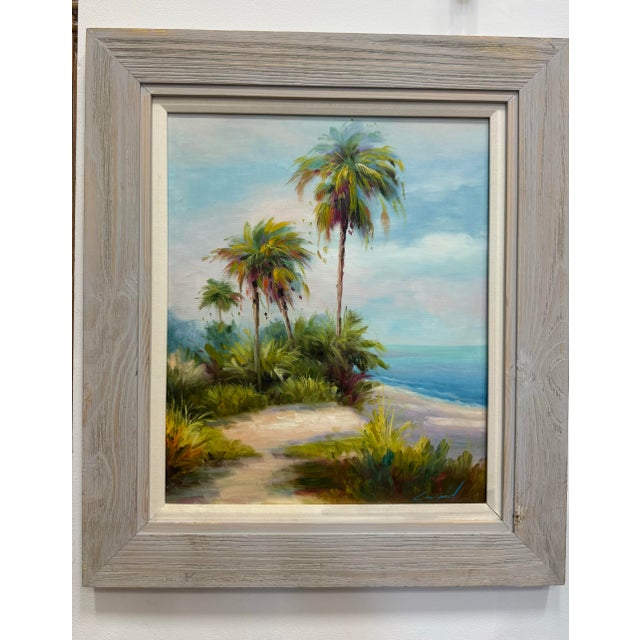 Vintage Oil on Canvas Beach Scene Solid Wood Frame For Sale - Image 11 of 11