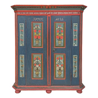 Blue Floral Painted Cabinet, 1825 For Sale