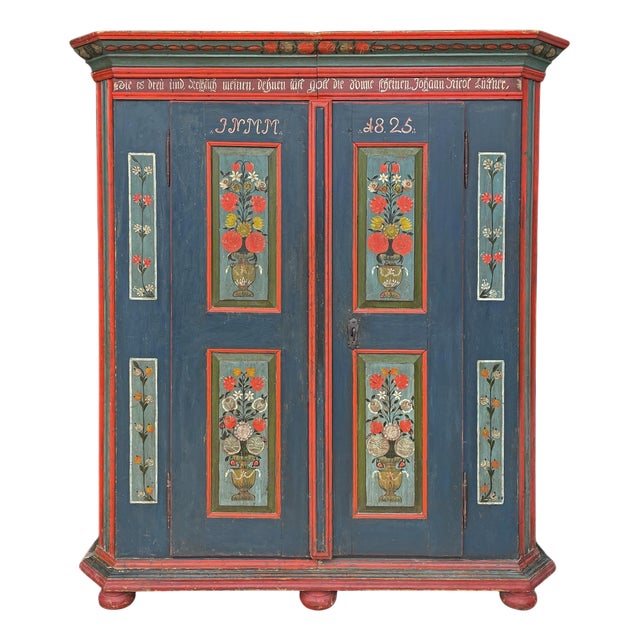 Blue Floral Painted Cabinet, 1825 For Sale