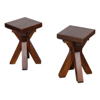 French Oak Stools, 1960, Set of 2 For Sale