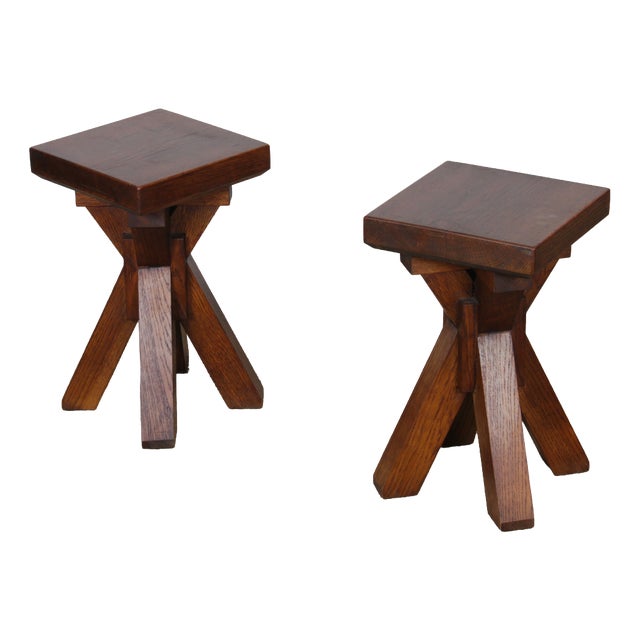 French Oak Stools, 1960, Set of 2 For Sale