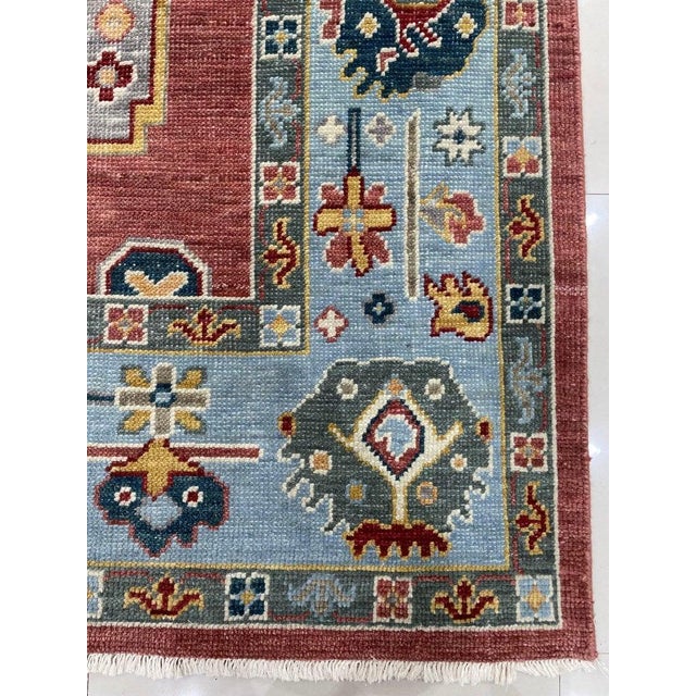 8x10 Coral Hand-Knotted Wool Detailed Motif Medley Traditional Carpet Rug For Sale - Image 4 of 6