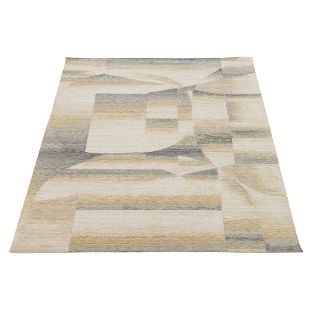Sand Modern Abstract Gridded Hand-Loomed Rug in Gray and Sand 8x10 For Sale - Image 8 of 10