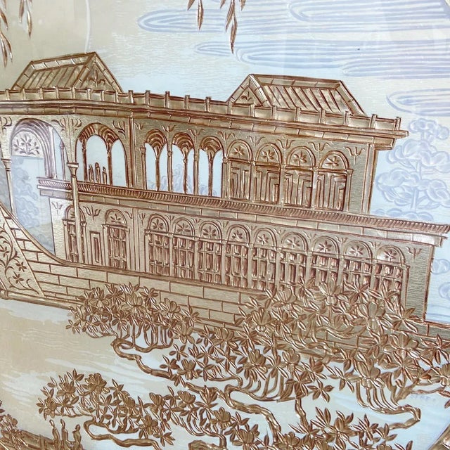 1980s Chinoiserie Gilded Carving and Eglomise Wall Mirror - Marble Boat For Sale - Image 5 of 10