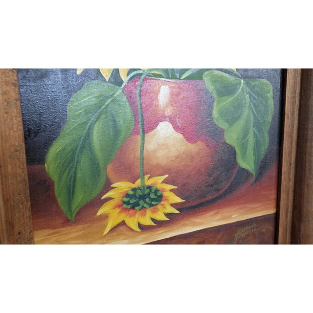 Yellow 1930s Sunflowers Oil on Canvas Painting For Sale - Image 8 of 13
