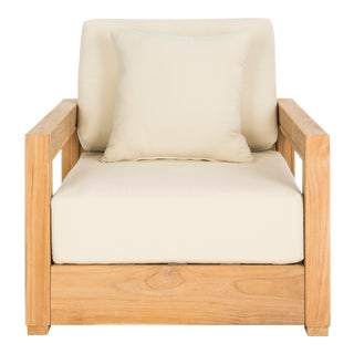 Modern Armchair in Teak & Beige For Sale