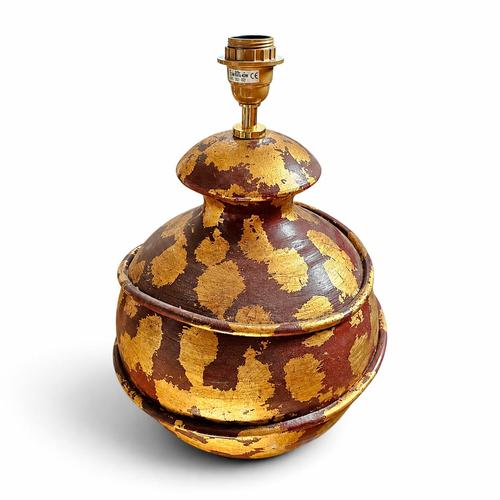 Metal Gold Decorated Ceramic Vase Lamp by Hubert Olivier, 1970s For Sale - Image 7 of 8
