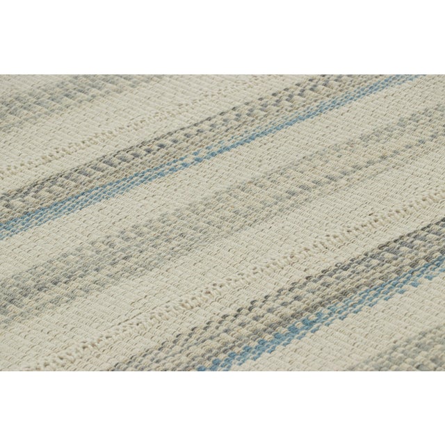 Rug & Kilim Rug & Kilim’s Contemporary Kilim With Textural Cream, Beige and Blue Stripes For Sale - Image 4 of 7