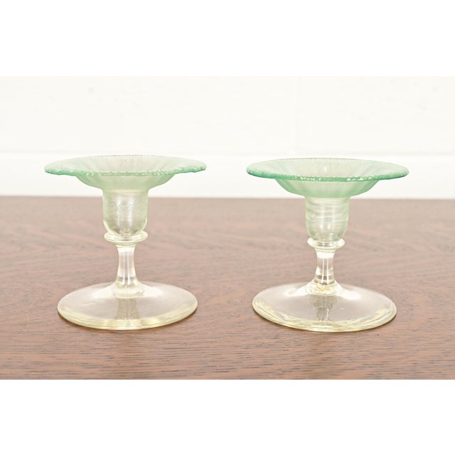 Louis Comfort Tiffany Favrile Pastel Iridescent Art Glass Candlesticks, Pair For Sale - Image 11 of 11