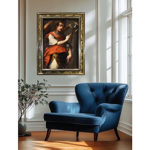 Tuscan School Artist, Angel of the Annunciation, 17th Century, Oil on Canvas For Sale - Image 14 of 15
