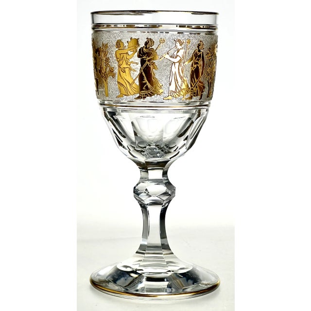 Val Saint-Lambert Vintage Val St. Lambert Danse De Flore Etched Gilded Facet Cut Crystal Goblets Set- 24 Pieces For Sale - Image 4 of 10