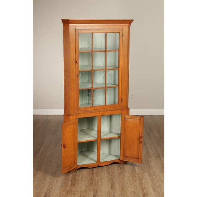 Antique Farmhouse Poplar Twelve-Pane Corner Cabinet For Sale - Image 4 of 12