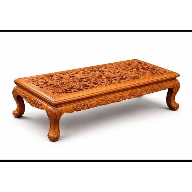 Hand-Carved Teakwood Seating Set with Coffee Table, Indonesia, 1970s, Set of 5 For Sale - Image 3 of 7