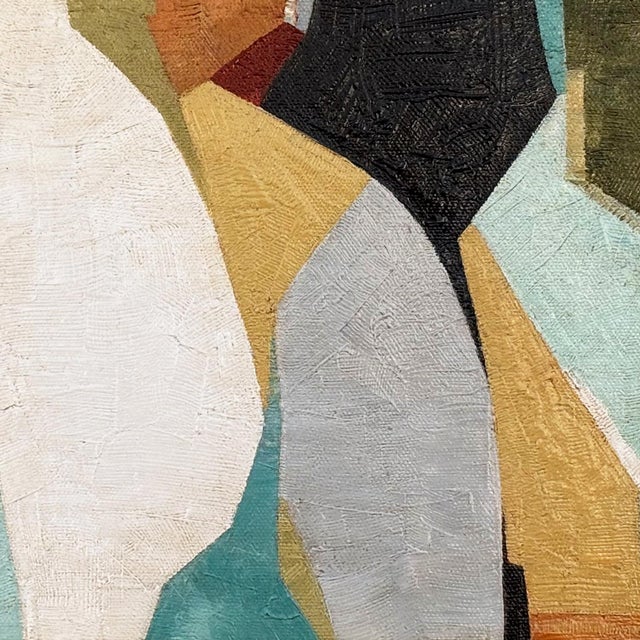 Mid-Century Modern Contemporary Warm Abstract Oil Painting in Vintage Gold Frame For Sale - Image 3 of 6