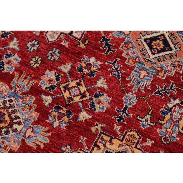 Shabby Chic Tribal Super Kazak Red/Beige Wool Rug - 5'7'' X 8'9'' For Sale In New York - Image 6 of 10