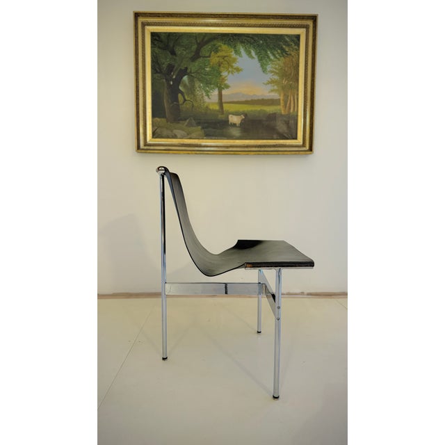Set of 4, 1950's Katavolos T-Chairs, Chrome and Black Leather Sling Chair For Sale - Image 11 of 13