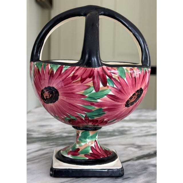 Raspberry Pink Art Deco Era Ditmar Urbach Hand Painted Basket For Sale - Image 8 of 11