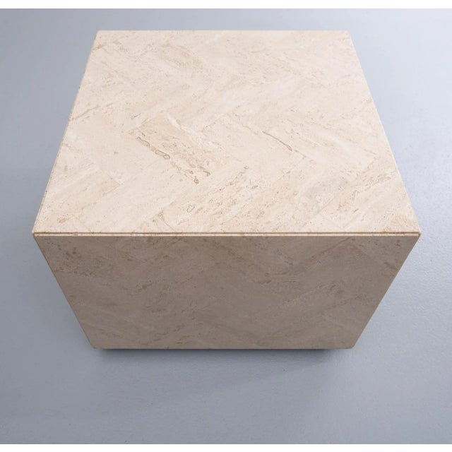 Modern Travertine Cube Table on Wheels, 1970s For Sale - Image 3 of 12